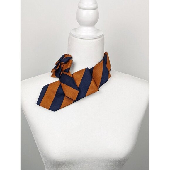 Ogsplosh Ascot Scarf Made From A Repurposed Necktie Navy & Orange Stripes NEW - Picture 5 of 7